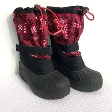 Columbia Snow Boots Powderbug Plus II Girls 4 Pink Black Waterproof Adjustable