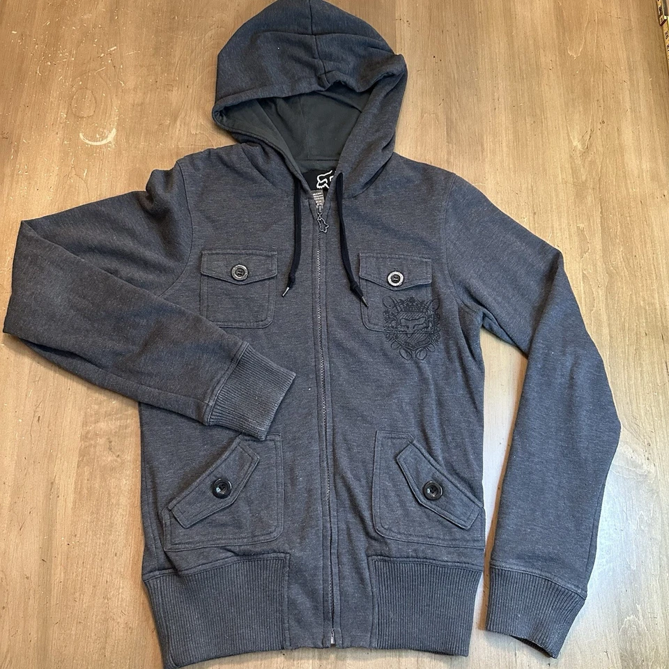 FOX RACING Zip Up Sweatshirt Jacket Black Pockets XL Grunge Hoodie Hooded - Image 2 of 4