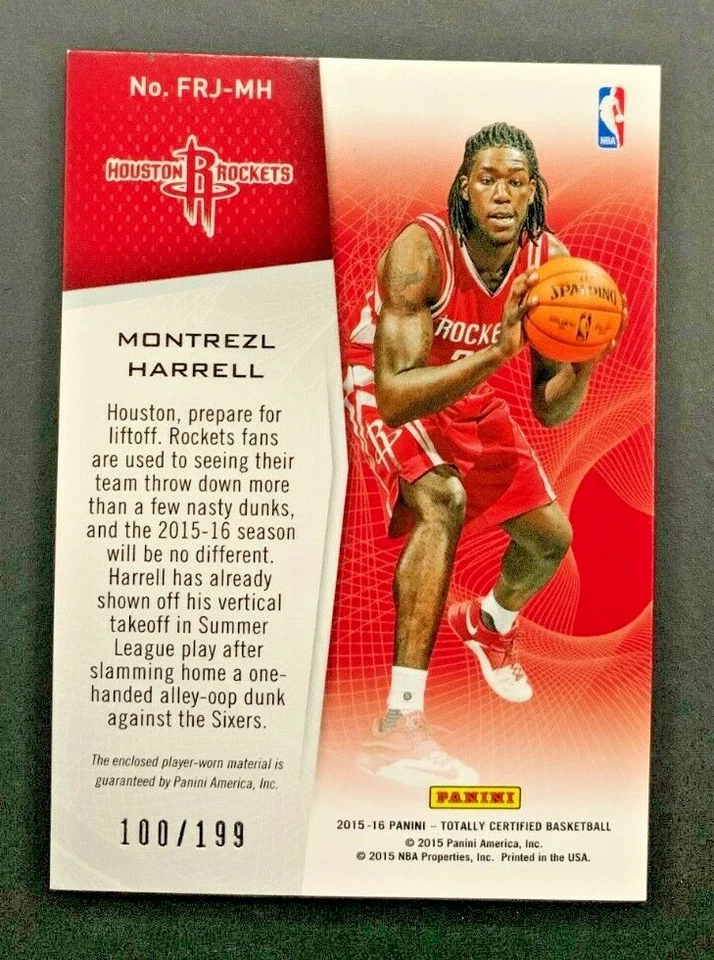 2015-16 Panini Totally Certified Montrezl Harrell #FRJ-MH Rockets RC Patch /199 - Image 2 of 2
