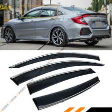 For 16-21 Honda Civic Sedan Premium Chrome Trim Window Visor Rain Guard W Clips