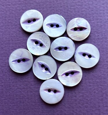 10 VTG Lavender Purple Dyed Mother of Pearl Buttons, 2-Hole Cat Eye, 9/16'' Dia.