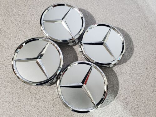 Set Of 4 75MM Wheel Center Rim Hub caps for Mercedes-Benz Silver Chrome Star - Picture 3 of 9