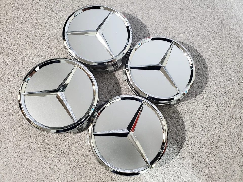 Juego de 4 Tapacubos Llanta Central 75MM para Mercedes-Benz Silver Chrome Star Foto 3 de 4