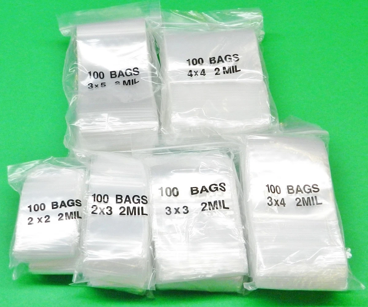 1200 Reclosable Bags 2mil Clear Assorted Sizes 2x2 2x3 3x3 3x4 3x5