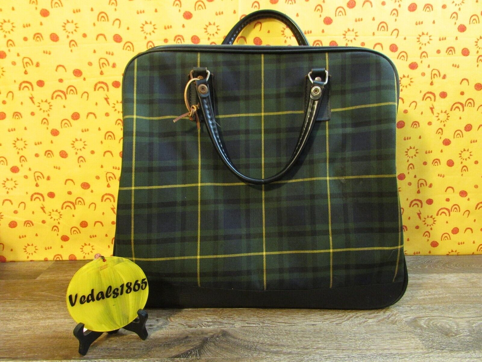 Vintage Blue Green Yellow Tartan Plaid Carry-on Luggage with Key 17x6x16in Tall-image