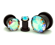 Pair of Press Set or Prong Set 316L Steel CZ Plugs gauges