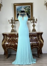 SHEER Embroidery Open Back Stretchy Long Evening Gown prom dress