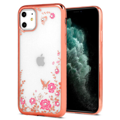 iPhone 12 Pro Max Diamond Schutzhüllen Slim Soft Glitzer Flower Rosa Case