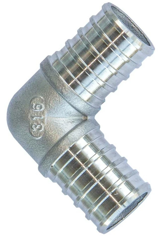 3/4" Stainless Steel 90 Degree PEX Elbow Hose Barb Crimp Fitting SS 316 - Image 2 of 3