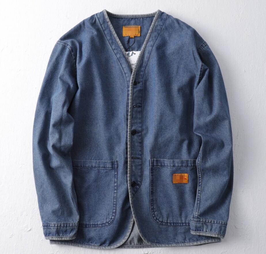 Retro Workwear Denim Jacket Men Cardigan Top Taoist Robe Loose Jacket Cotton