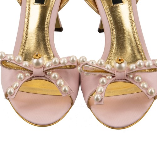 DOLCE & GABBANA Pearl Ribbon Silk Heels Pumps Sandals KEIRA Pink Gold 12737 - Picture 3 of 7