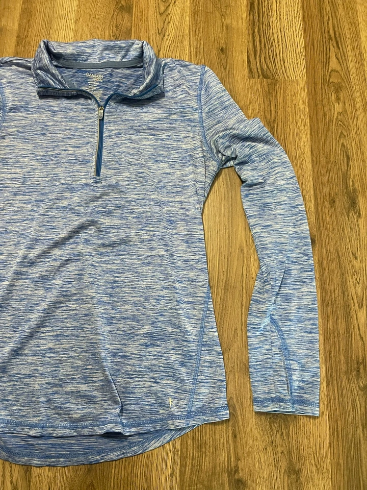 Camisa Danskin Now, Mujer Talla Pequeña, Azul, 1/4 Cremallera, Semi-Ajustada, Manga Larga Foto 4 de 4