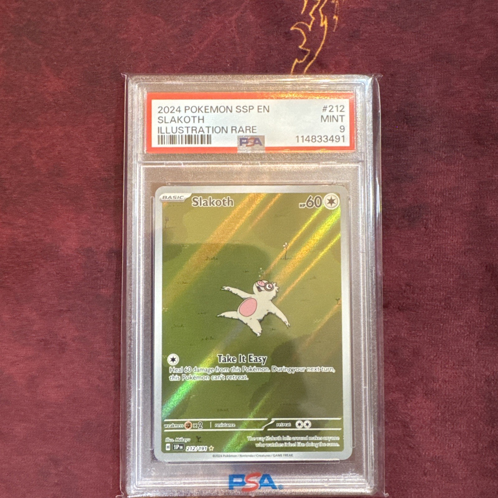 Slakoth 212/191 Sv08: Pokemon Surging Sparks Illustration Rare Holo PSA 9 MINT