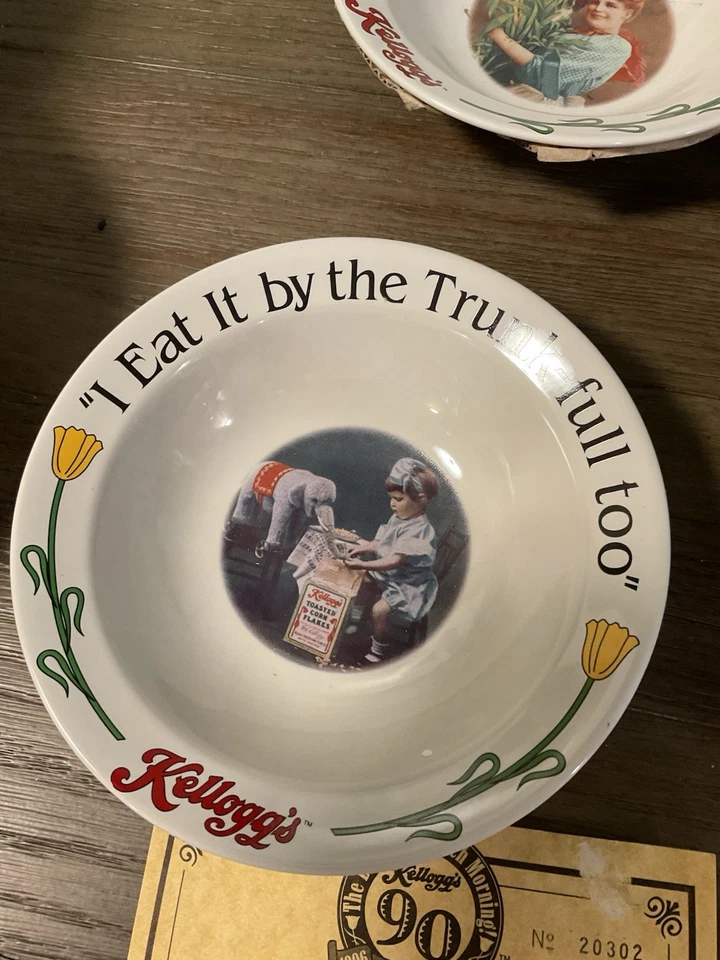 Juego de 4 cuencos de cereal de gres coleccionables vintage Kelloggs certificado Foto 3 de 4