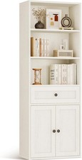 5-Tier Bookcase with Doors and Cabinet, Bookshelf 5 Tier, White