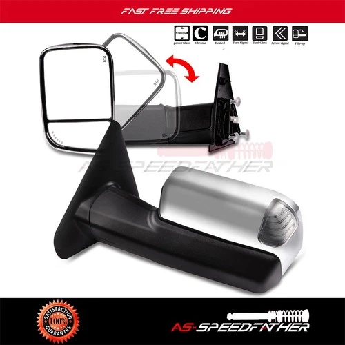 Power Heated Turn Signals Chrome For 2002-08 Dodge Ram 1500-3500 Towing Mirrors