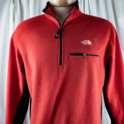 #ad NORTH FACE Red Black Solid 14 Zipper Men Fleece Jacket Size L G $100.00