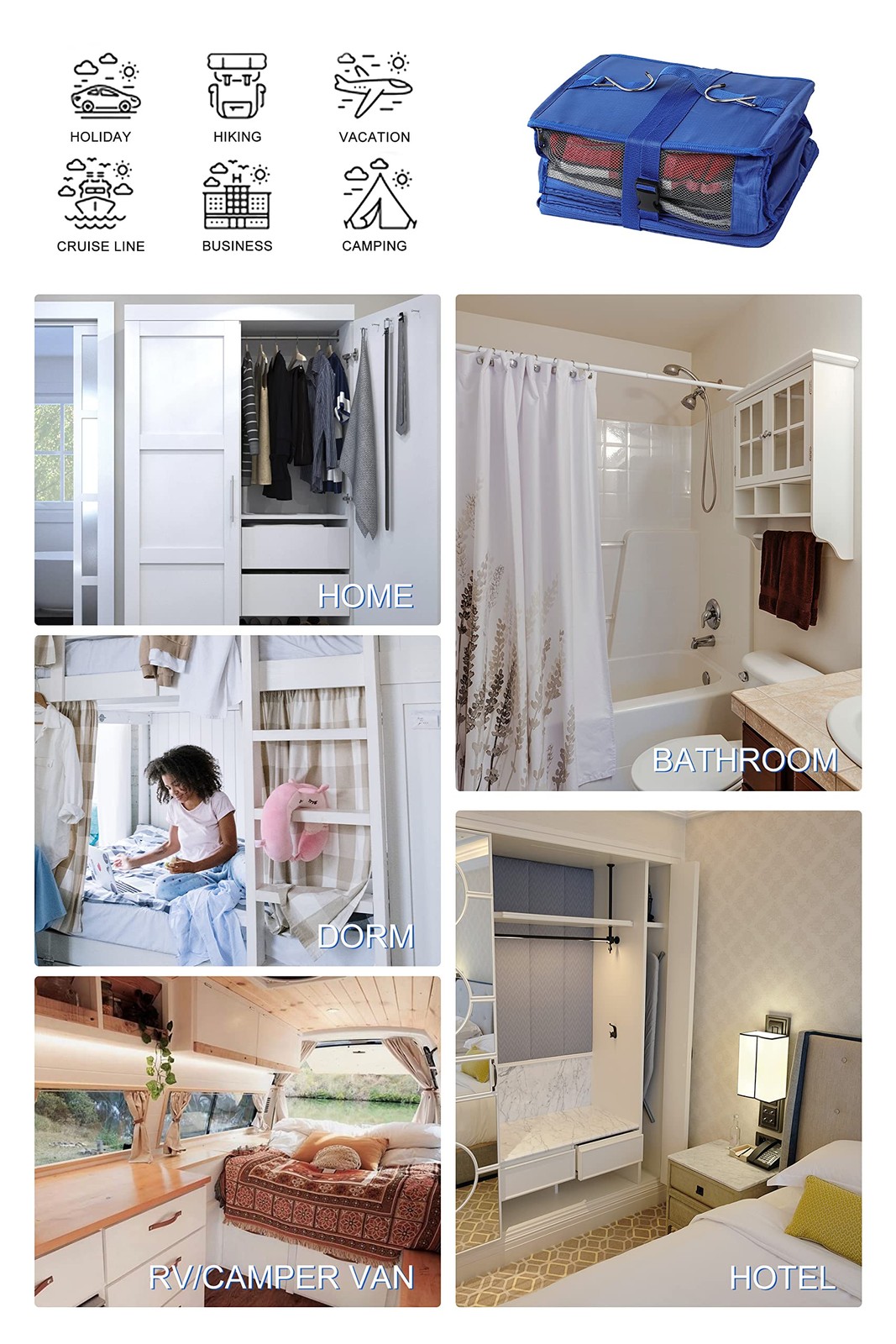 Hanging Packing Cubes Portable Closet 3-Shelf Travel Collapsible Compression ...