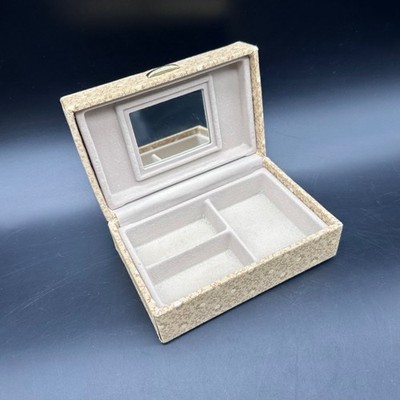 Vintage Floral Jewelry Box Compartments Mirror 1970s Tan Flowers Retro Vanity