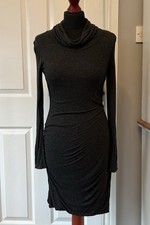 Ladies Jigsaw Ruched Body Con Dress With Cowl Neck Grey Stretch Size Small UK 8