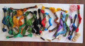 DMC / Per-luster / J&P Coats embroidery floss, lot, 27 skeins, mixed colorsf