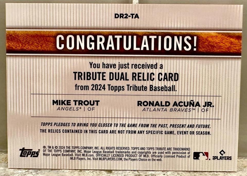 JERSEY # MATCH! 2024 Topps Tribute Ronald Acuna / Trout 13/199! BRAVES (1/1)! - Image 2 of 3