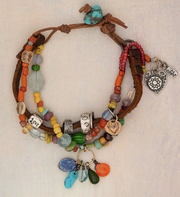 Jes MaHarry Sundance Catalog BIG SUR Sterling Silver 14K Gems Leather Bracelet