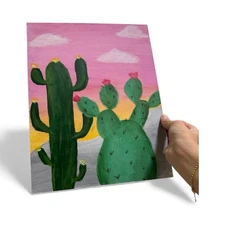 Pink Desert Cacti Acrylic Canvas Hand painted One Of A Kind Sunset Desert Signed
