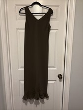 Vintage Plaza South Khaki Sleeveless Crepe Maxi Dress Size 8