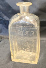 Barock 4-Kant Schnapsflasche um 1790 18*7,5cm mit Ätzung FPP und Schleifen Top