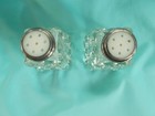 Vintage 2.5" Diamond Cut Crystal Salt/Pepper Shaker Set w Mother of Pearl Caps — photo 6