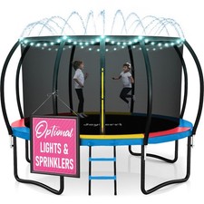 JoyBerri Outdoor Trampoline 14ft Colorful  ASTM Safe w/ Net, Ladder  LED Lights