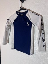 Polo Ralph Lauren Boys Long Sleeve Colorblock Rash Guard Navy White Size 6
