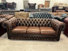 Thomas Lloyd Chesterfield Brown Real Leather Three Seater Sofa