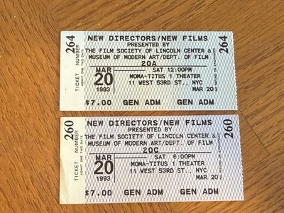 1993 MOMA Titus 1 Theater Movie Ticket Stub Lot Film Society