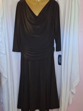 Vintage Chaps black draped-neck ruched-front dress. Size XL
