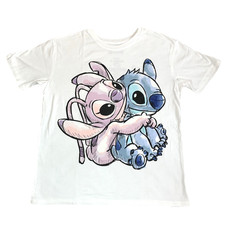 Disney STITCH ANGEL Hug Graphic White T-Shirt Tee Top Teens Size XS NEW