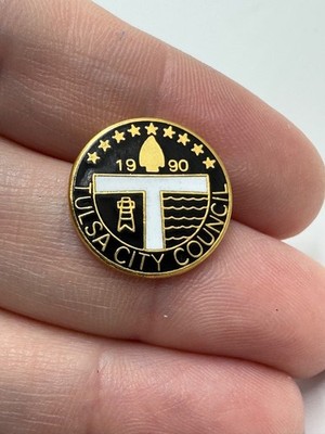 Vintage Tulsa City Council Enamel Lapel Pin Tie Tack Oklahoma Government
