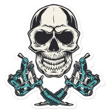 Skull Tattoo Machine - Vinyl Decal Sticker - Car Window Laptop - ebn9523
