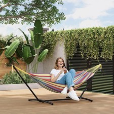 Adjustable Double Hammock Steel Frame Foldable 500LBS Polyester Cotton for Patio