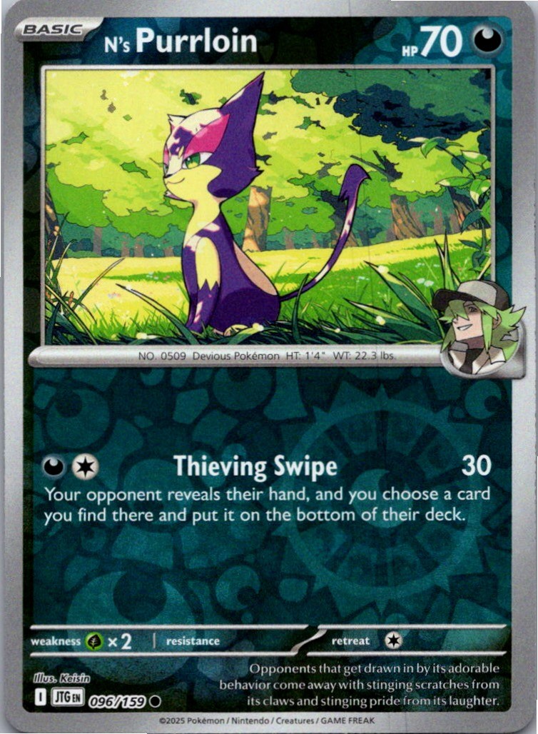 N's Purrloin 096/159 Common Journey Together Pokemon Reverse Holo Near Mint