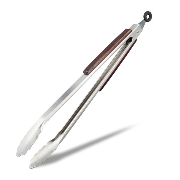 Grillzange Edelstahl 38 Cm Mit Holzgriff, KüChenzange Silber Relaxdays-image