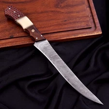 CUSTOM HANDMADE DAMASCUS HONEYCOMB HANDLE CHEF KNIFE PREIMUM LEATHER SHEATH