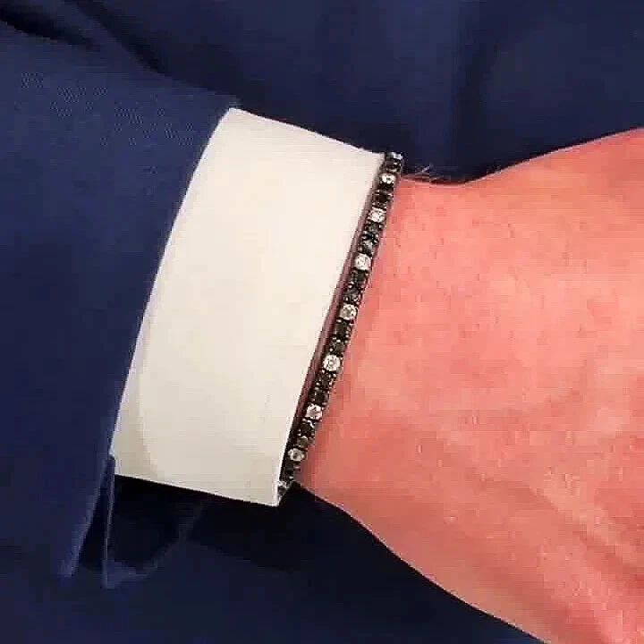 8 Ct Round Cut Simulated Black Diamond Men Tennis Bracelet 14K Black Gold Plated - Image 2 of 4