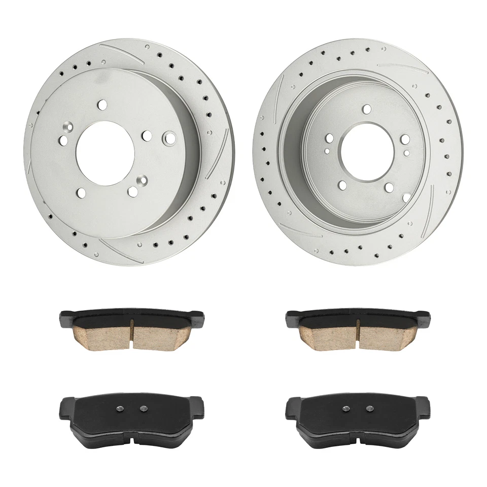 Rotores de freno traseros perforados + pastillas de cerámica para Hyundai Santa Fe 2001 2002 03-2006 Foto 2 de 4