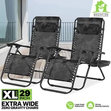 2 Pcs Zero Gravity Chair Folding Outdoor Portable Recliner Chaise w/Cup Holders