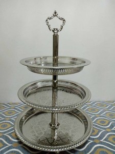Handmade Moroccan 3tier Silver Plated Br Cookies Tray Cake Handmade Moroccan 3tier Silver Plated