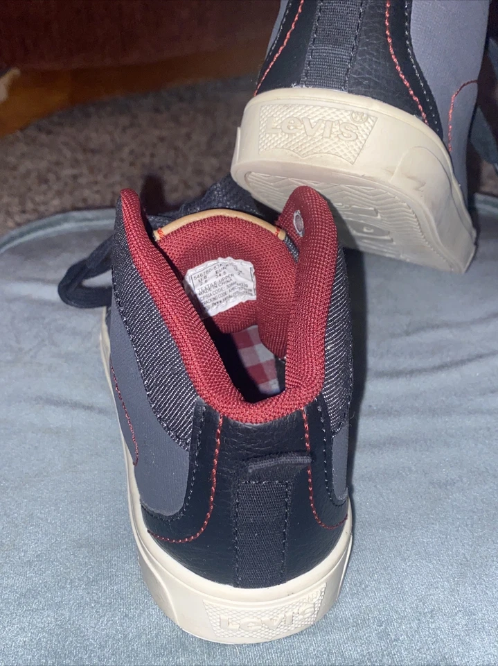 Levi's Tenis Zapatos Niños Top Alto Con Cordones Negro Denim Lona Talla 2,5 Foto 3 de 4