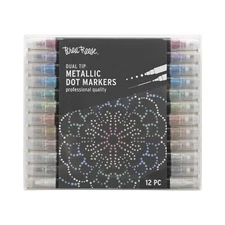  Dual-Tip Dot Markers - Metallic 12ct - 24 Colors Professional Quality Water-...