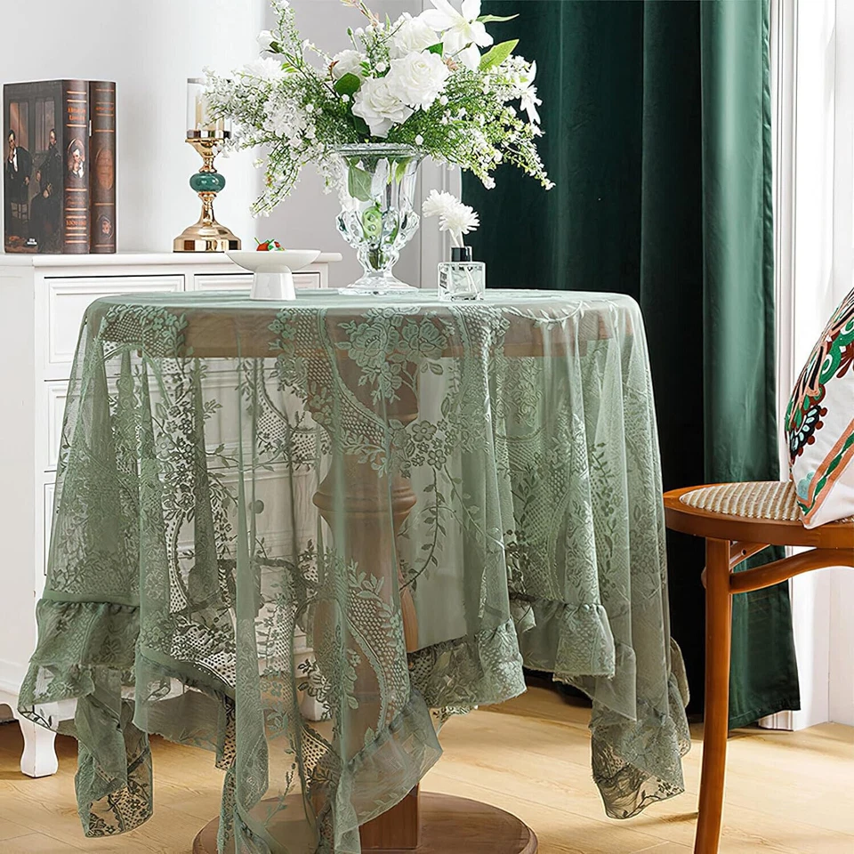 Vintage Embroidered Floral Tablecloth Rectangle Lace Table Cloth Cover Wedding - Image 2 of 4